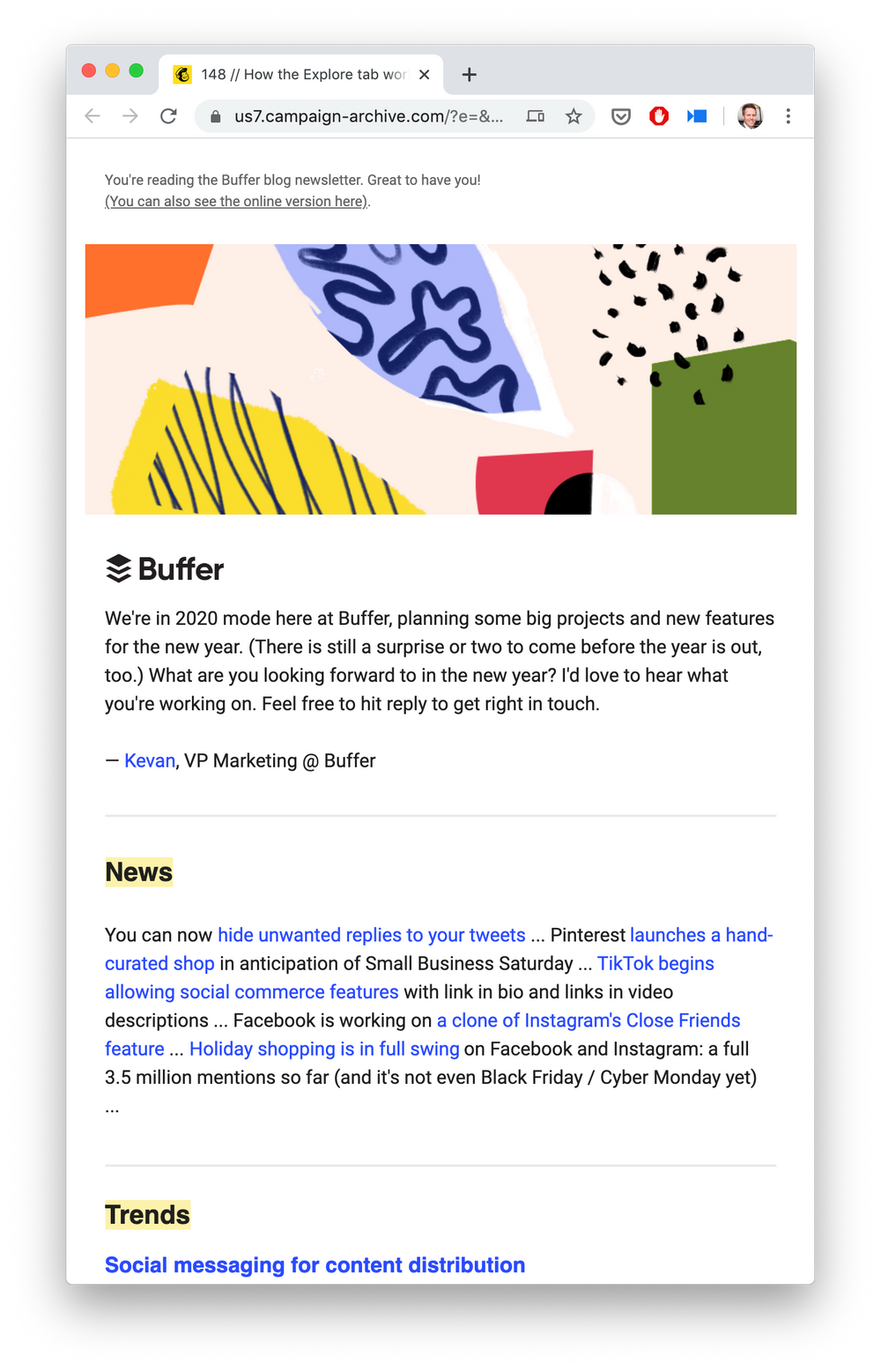 Buffer social media newsletter